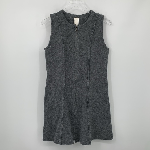 Commense zipper front sweater dress gray shift exposed seam vest grey new Large - Picture 1 of 4